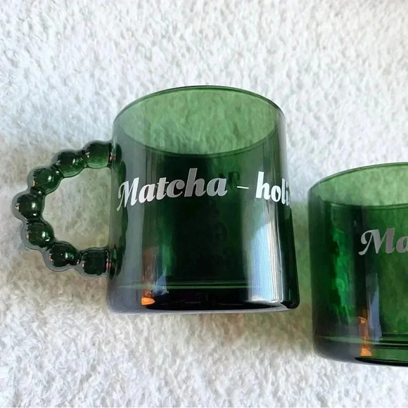 Green Glass Beaded Handle Matcha Mugs - Set of 2 - Picture 4 of 6